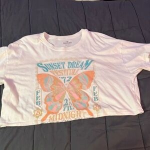 Hollister White Graphic Crop Top